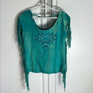 Teal Fringe Women Top